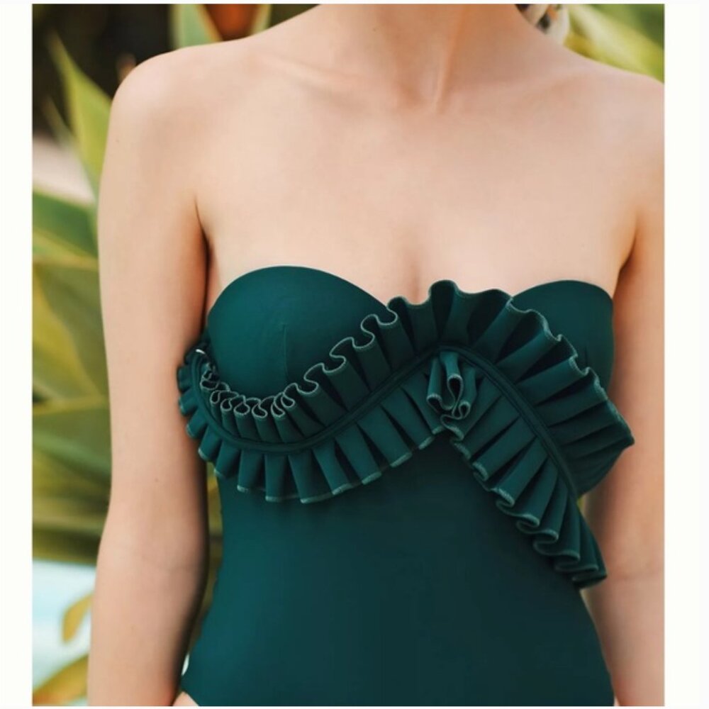 Andrea Iyamah Nisi Green Mangrove Shoulder Ruffle One Piece Swim Small - Picture 7 of 8